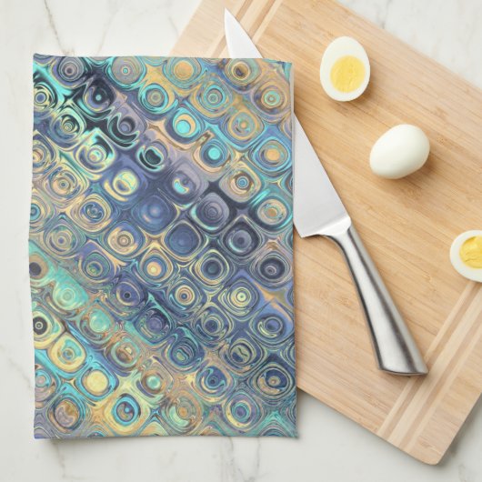 Peacock Feathers Retro Abstract Theedoek (Quarter Fold)