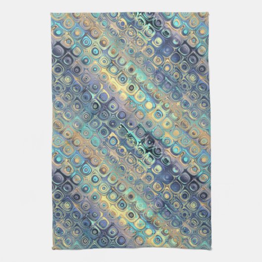 Peacock Feathers Retro Abstract Theedoek (Verticaal)