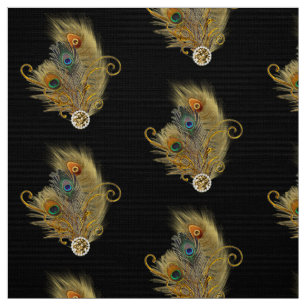 Peacock Feathers Rhinestone Diamond Pattern Black Stof