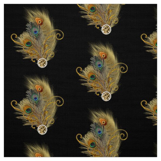 Peacock Feathers Rhinestone Diamond Pattern Black Stof (Swatch)