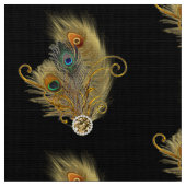 Peacock Feathers Rhinestone Diamond Pattern Black Stof (Close Up)
