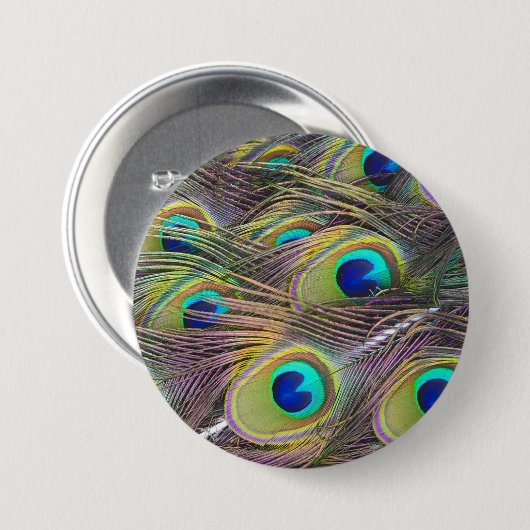 Peacock Feathers Ronde Button 7,6 Cm (Voorkant /achterkant)