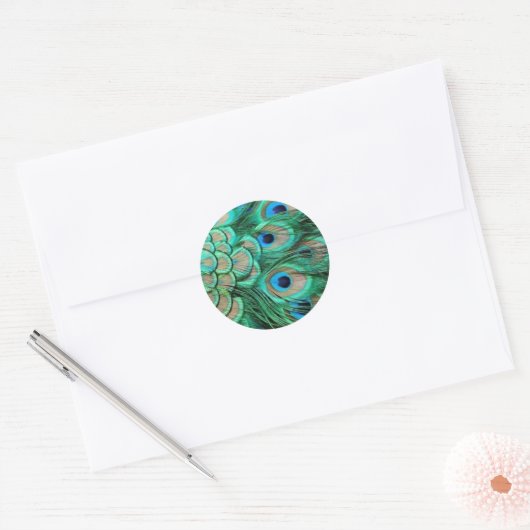 PEACOCK FEATHERS RONDE STICKER (Envelop)