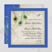 Peacock Feathers Royal Blue Wedding Invitation Kaart (Voorkant / Achterkant)