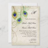 Peacock Feathers Royal Blue Wedding Invitation Kaart (Voorkant)
