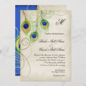 Peacock Feathers Royal Blue Wedding Invitation Kaart (Voorkant / Achterkant)