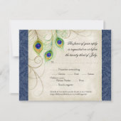 Peacock Feathers Royal Blue Wedding Invitation Kaart (Voorkant)