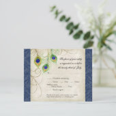 Peacock Feathers Royal Blue Wedding Invitation Kaart (Staand voorkant)