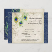 Peacock Feathers Royal Blue Wedding Invitation Kaart (Voorkant / Achterkant)