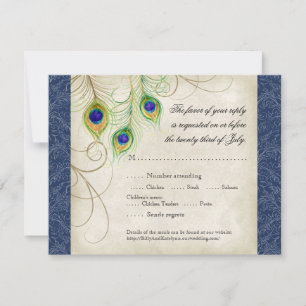 Peacock Feathers Royal Blue Wedding Invitation Kaart