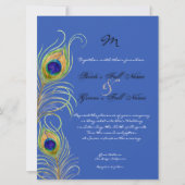Peacock Feathers Royal Cobalt Blue bruiloft uitnod Kaart (Voorkant)