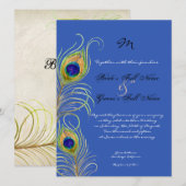 Peacock Feathers Royal Cobalt Blue bruiloft uitnod Kaart (Voorkant / Achterkant)