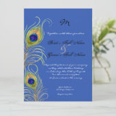 Peacock Feathers Royal Cobalt Blue bruiloft uitnod Kaart (Staand voorkant)