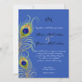 Peacock Feathers Royal Cobalt Blue bruiloft uitnod Kaart