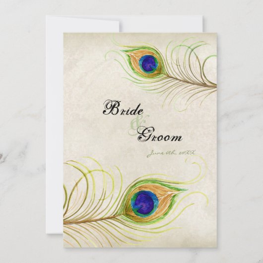 Peacock Feathers Royal Cobalt Blue bruiloft uitnod Kaart (Achterkant)