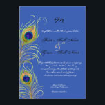 Peacock Feathers Royal Cobalt Blue bruiloft uitnod Kaart<br><div class="desc">Dit is een eigentijdse, verfijnde uitnodiging. Met gestileerde, handgekleurde pauwenveren met uw keuze van achtergrondkleur, hier weergegeven in koningsblauw, ook wel Cobalt blauw of Sapphire Blue genoemd. Ook verkrijgbaar in een aangepaste kleurversie waar u elke kleur kunt plaatsen waar de achtergrondkleur nu is. Selecteer tijdens het aanpassen "bewerken" en selecteer...</div>