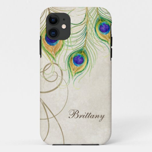 Peacock Feathers Royal Damask Persoonlijke namen Case-Mate iPhone Case (Achterkant)