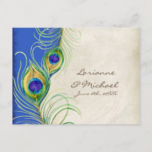 Peacock Feathers Royal Damask RSVP Response Kaart