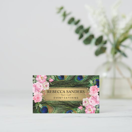 Peacock Feathers | Roze bloemen Visitekaartje (Staand voorkant)