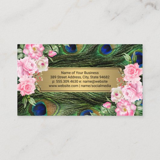 Peacock Feathers | Roze bloemen Visitekaartje (Achterkant)