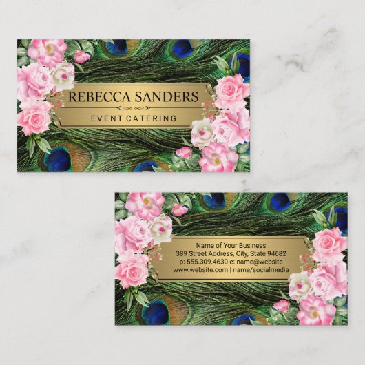 Peacock Feathers | Roze bloemen Visitekaartje (Voorkant / Achterkant)