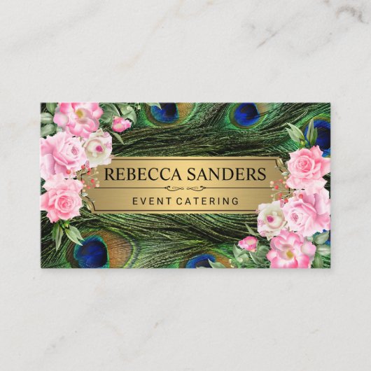 Peacock Feathers | Roze bloemen Visitekaartje (Voorkant)