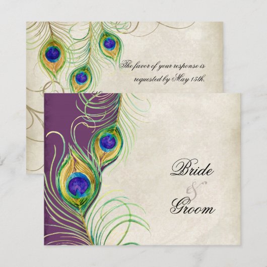 Peacock Feathers RSVP Respons Kaarten (Voorkant / Achterkant)