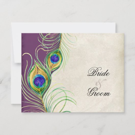 Peacock Feathers RSVP Respons Kaarten Kaartje (Voorkant)