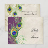 Peacock Feathers RSVP Respons Kaarten Kaartje (Voorkant / Achterkant)
