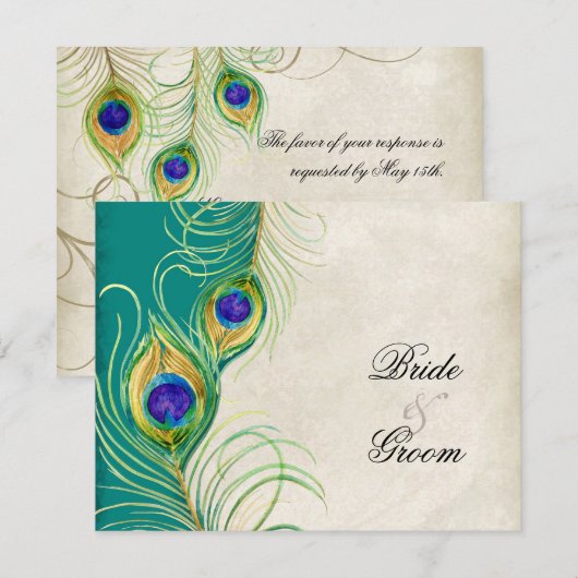 Peacock Feathers RSVP-responskaarten RSVP Kaartje (Voorkant / Achterkant)
