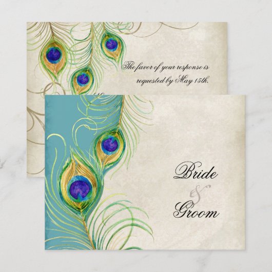 Peacock Feathers RSVP-responskaarten RSVP Kaartje (Voorkant / Achterkant)