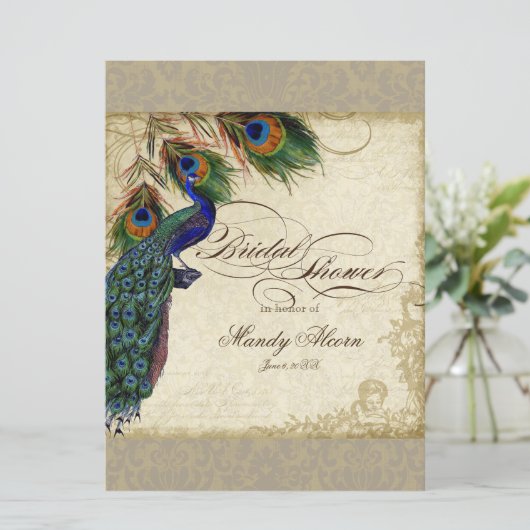 Peacock Feathers Silver Vrijgezellenfeest Kaart (Staand voorkant)