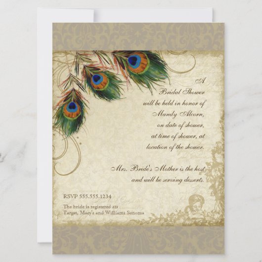 Peacock Feathers Silver Vrijgezellenfeest Kaart (Achterkant)