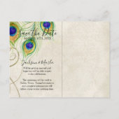 Peacock Feathers sparen de Datum uitnodigen Kaarte Aankondigingskaart (Achterkant)