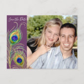 Peacock Feathers sparen de Datum uitnodigen Kaarte Aankondigingskaart (Voorkant)