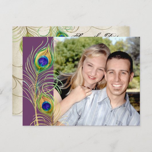 Peacock Feathers sparen de Datum uitnodigen Kaarte Aankondigingskaart (Voorkant / Achterkant)