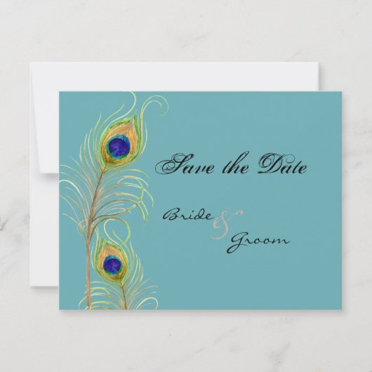 Peacock Feathers sparen de Datum uitnodigen Kaarte Save The Date (Voorkant)