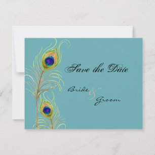 Peacock Feathers sparen de Datum uitnodigen Kaarte Save The Date