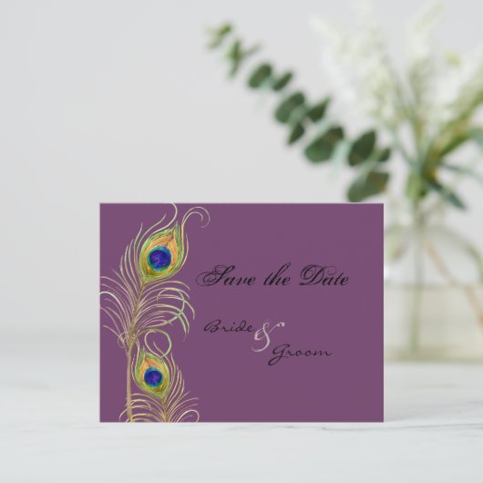 Peacock Feathers sparen de Datum uitnodigen Kaarte Save The Date (Staand voorkant)