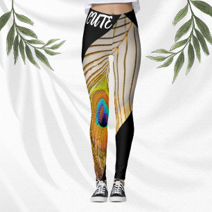 Peacock Feathers Stijlvol Zwart Modern Tan Vrouwen Leggings