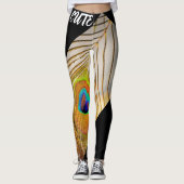 Peacock Feathers Stijlvol Zwart Modern Tan Vrouwen Leggings (Voorkant)
