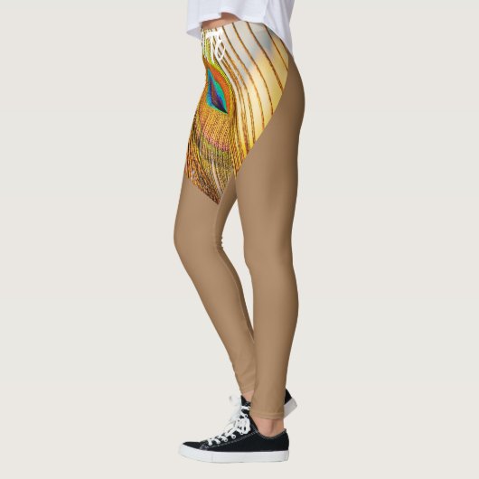 Peacock Feathers Stijlvolle Bruine Leggings Sjablo (Links)