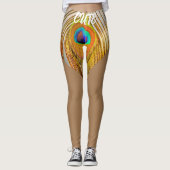 Peacock Feathers Stijlvolle Bruine Leggings Sjablo (Voorkant)