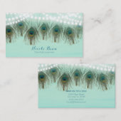 Peacock Feathers & String Lights Rustic Elegant Visitekaartje (Voorkant / Achterkant)