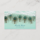 Peacock Feathers & String Lights Rustic Elegant Visitekaartje (Voorkant)