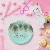 Peacock Feathers & String Lights Rustic Party Papieren Bordje (Feest)