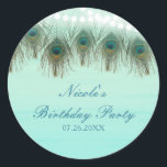 Peacock Feathers & String Lights Rustic Party Ronde Sticker<br><div class="desc">Peacock Feathers & String Lights Rustieke Party Stickers. Aanpassen met elke gewenste tekst.</div>