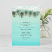 Peacock Feathers & String Lights Rustige Uitnodigi Kaart (Staand voorkant)