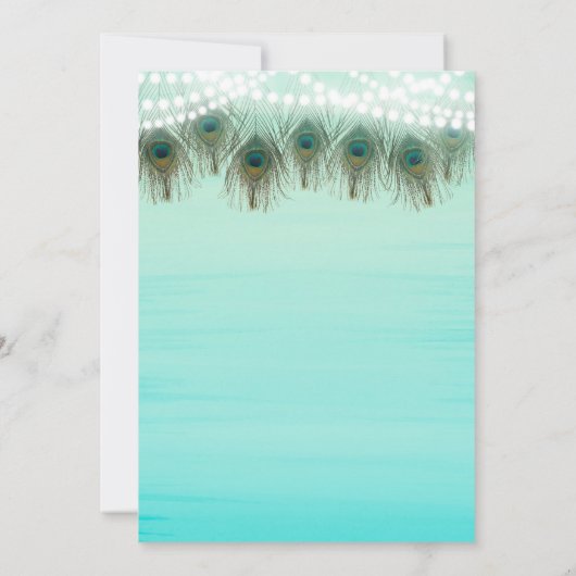 Peacock Feathers & String Lights Rustige Uitnodigi Kaart (Achterkant)