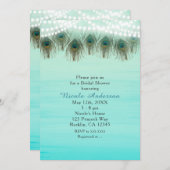 Peacock Feathers & String Lights Rustige Uitnodigi Kaart (Voorkant / Achterkant)